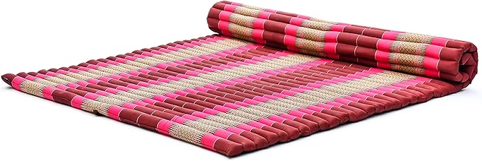 Leewadee - Foldable Floor Mattress - Japanese Roll Up Futon -Trifold Tatami Mat- Guest Floor Bed - Camping Mattress - Thai Massage Mat, Kapok Filled, 75 x 57 inches, Auburn Pink - Bloomnest