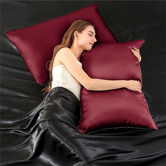 INFIIXSO Mulberry Silk Pillowcase for Hair and Skin, Silk Pillow Cases Standard Size with Hidden Zipper 20x26 Inches, Super Smooth and Soft Cooling Pillow Cases for Hot Sleepers(Burgundy, 1 Pack) - Bloomnest