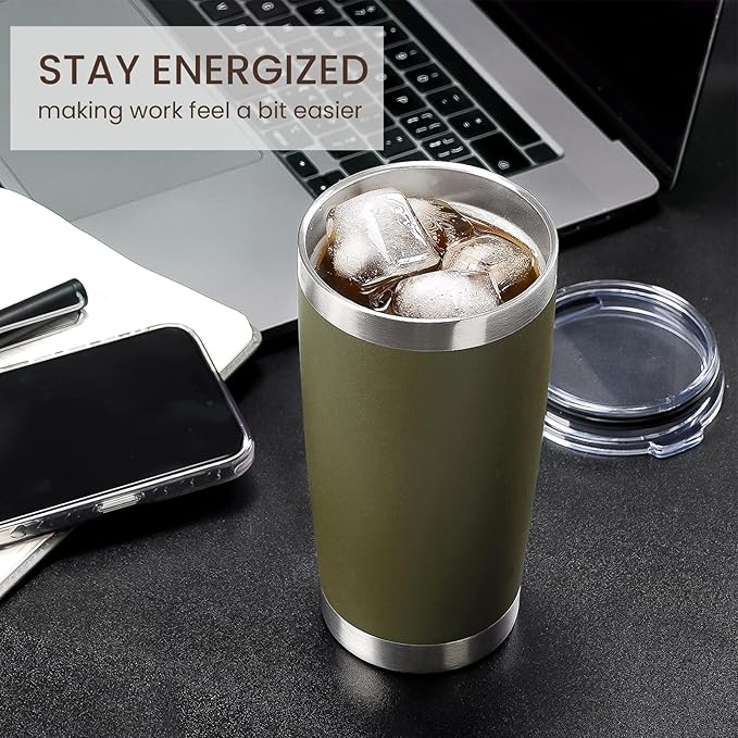 MEWAY 20oz Tumbler 12 Pack Double Wall Vacuum Insulated Travel Mug Bulk, Stainless Steel Tumblers with Lid and Straw, Durable Powder Coated Coffee Cups for Cold & Hot Drinks (Army Green, 12) - Bloomnest