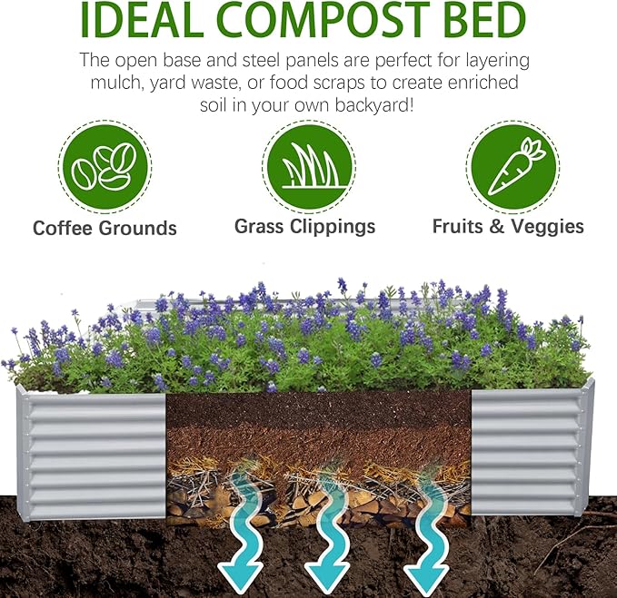 8x4x2ft Galvanized Raised Garden Bed, Planter Raised Garden Boxes Outdoor, Large Metal Raised Beds for Gardening, Garden Bed for Vegetables, Flowers, Herb, Silver - Bloomnest