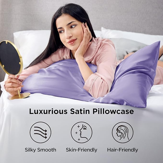 Bedsure Satin Pillowcase 2 Pack Similar to Silk Pillow Cases Standard Size, Pillow Case for Sleeping Women with Envelope Closure, Gifts for Women Men, Lilac, 20x26 Inches, 2pcs - Bloomnest