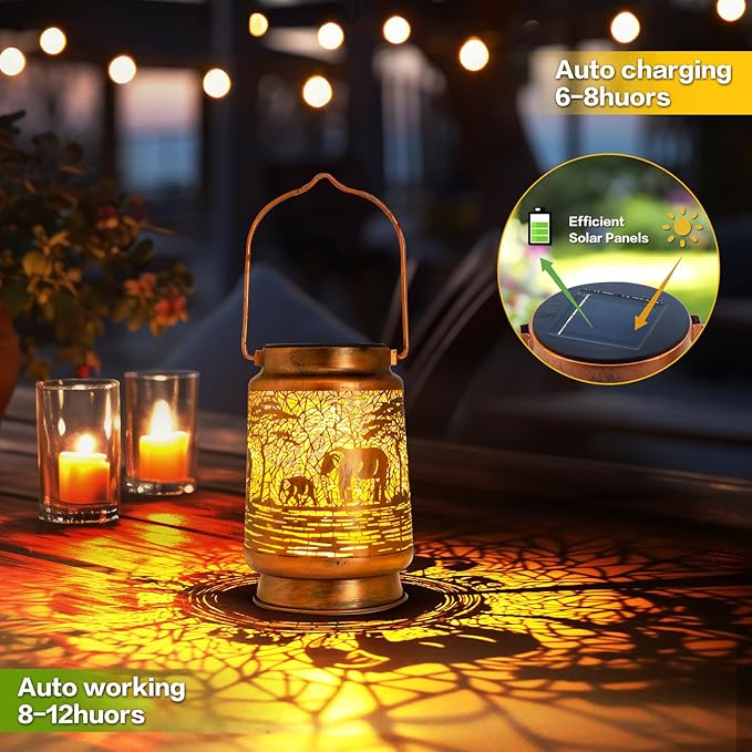 Solar Lanterns Outdoor Garden Decor, Gifts for Women, Mom, Grandma, Birthday, Thanksgiving, Decorative Waterproof Hanging Metal LED Light for Yard, Patio, Lawn, Landscape, Backyard (Elephant) - Bloomnest