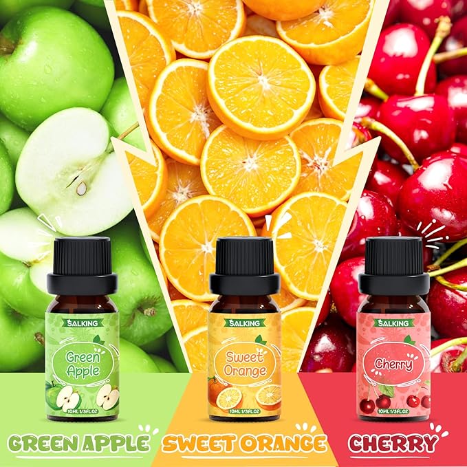 SALKING Fruity Fragrance Essential Oils Set, Essential Oil Gift Set Scented Oils for Diffuser Candle Making - Pineapple,Guava, Raspberry, Green Apple, Orange, Cherry - Bloomnest