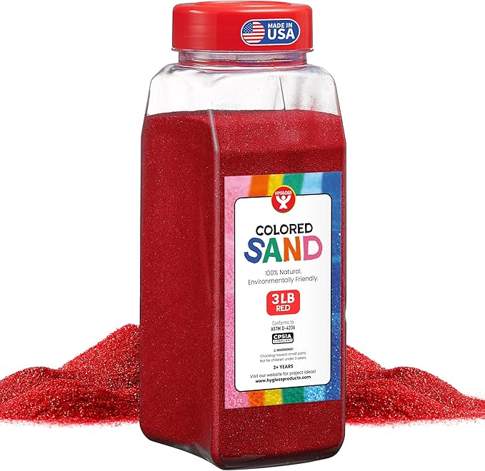 Hygloss Colored Sand for Crafts – 3 lb Bottle, Red – Vibrant Colorful Fine Sensory Play Sand Art Kits for Kids – Classroom Activities for Children 3 4 5 6 7 8 9 10 11 12 – Safe for Ages 3+ - Bloomnest