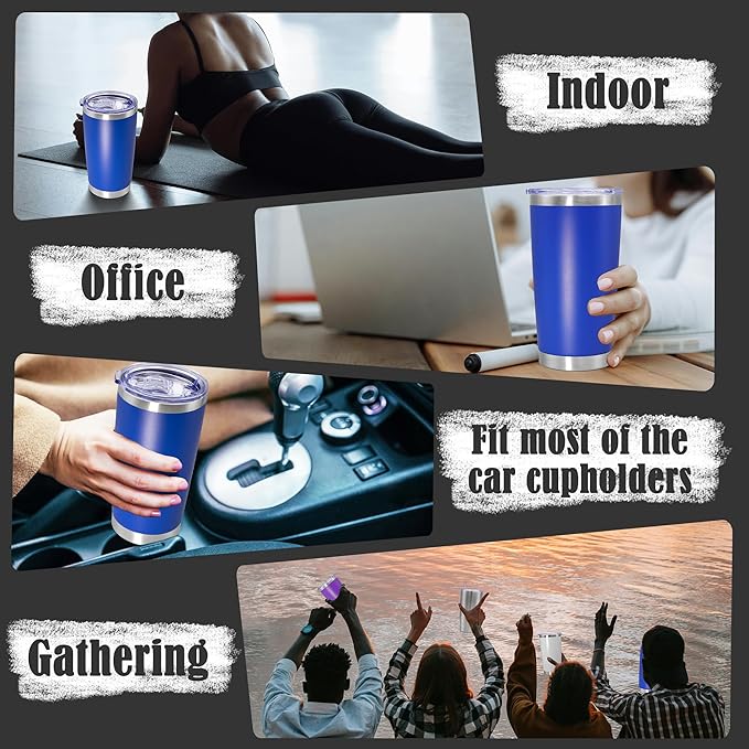 20 oz Tumbler Coffee Travel Tumblers Bulk with Lid Stainless Steel Double Wall Vacuum Insulated Mug Powder Coated Cups fit Car Cupholder for Hot and Cold - Dark Blue, 4Pack - Bloomnest