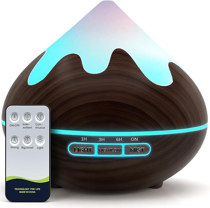 500ML Essential Oil Diffuser, Aromatherapy Diffuser with Remote Control, Multifunctional Air Diffusers for Home Office Room, Fragrance Aroma Diffuser with 7 Color LED & 2 Mist Mode, Dark Brown - Bloomnest