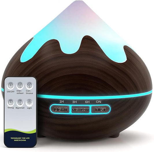 500ML Essential Oil Diffuser, Aromatherapy Diffuser with Remote Control, Multifunctional Air Diffusers for Home Office Room, Fragrance Aroma Diffuser with 7 Color LED & 2 Mist Mode, Dark Brown - Bloomnest