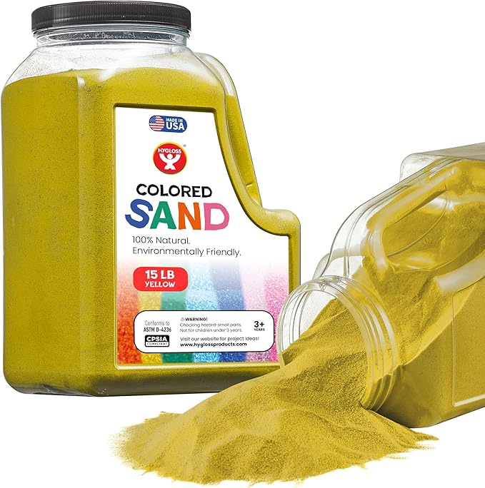 Hygloss Colored Sand for Crafts - 15 lb Bottle, Yellow - Vibrant Colorful Fine Sensory Play Sand Art Kits for Kids - Classroom Activities for Children 3 4 5 6 7 8 9 10 11 12 - Safe for Ages 3+ - Bloomnest