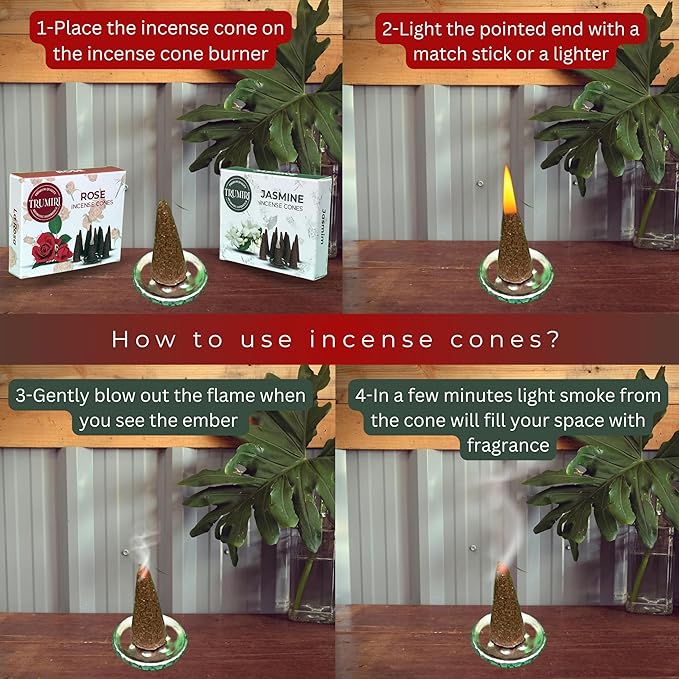 TRUMIRI Incense Cones - Combo Pack of 20 Cone Incense - 10 Rose + 10 Jasmine - Insence Cones - Incense Cones Scented - Cone Incense Scents - Insense Cones - Incent Cone TRUMIRI