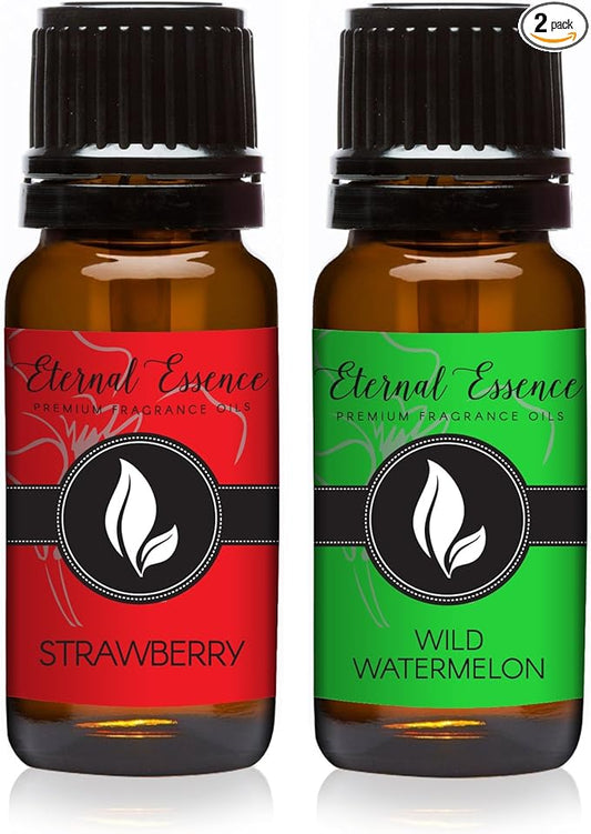 Eternal Essence Oils 2 Pack 10ml Premium Fragrance Oil - Strawberry & Wild Watermelon - for Candle, Soap Making, Aromatherapy, Diffusers, Home Care, & Humidifiers EternalEssenceOils