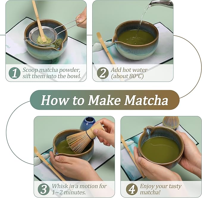 Matcha Whisk Set for Tea Lovers BittPicc 8Pcs Ceramic Matcha Tea Set with Bamboo Whisk, Bowl, Scoop & Holder - Gift for Starter Friend Family Traditional Japanese Tea Ceremony and Breakfast - Bloomnest