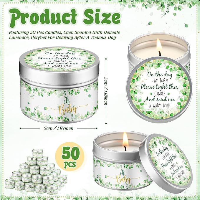 50 Pcs Baby Shower Party Favors Candles Lavender Scented Gender Reveal Gifts Bulk Candles for Favors Baby Shower Rustic Return Gifts(Eucalyptus) - Bloomnest