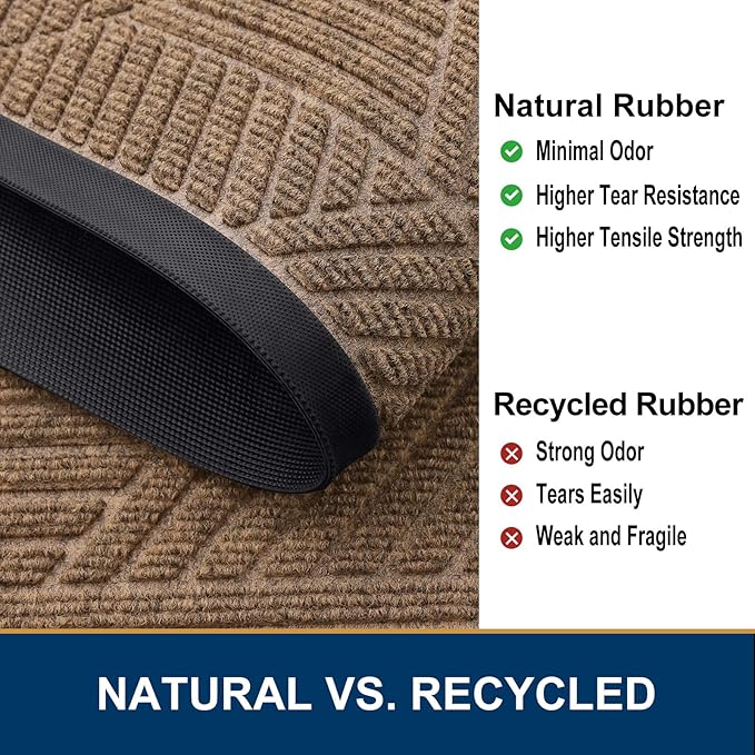 Smiry Half Circle Front Door Mat Outside Entrance, Heavy Duty Sturdy Natural Rubber Doormat, Trap Dirt and Moisture, Low Profile Mats for Indoor Outdoor Entry, Irregular Triangle (47x32, Coffee) - Bloomnest