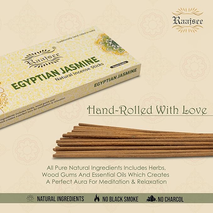 Raajsee Jasmine Flower Natural Incense Sticks 100 Gm Pack-100% Pure Organic Natural Hand Rolled Free from Chemicals-Perfect for Church,Aroma Therapy,Relaxation,Meditation,Positivity,Healing 100gm Pack RAAJSEE