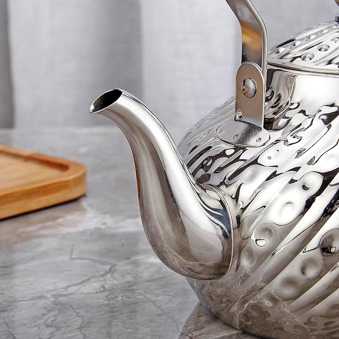 SANQIAHOME 2000ml stainless steel antique style teapot,with Infuser, thickened boiling kettle, lifting handle,Silver - Bloomnest