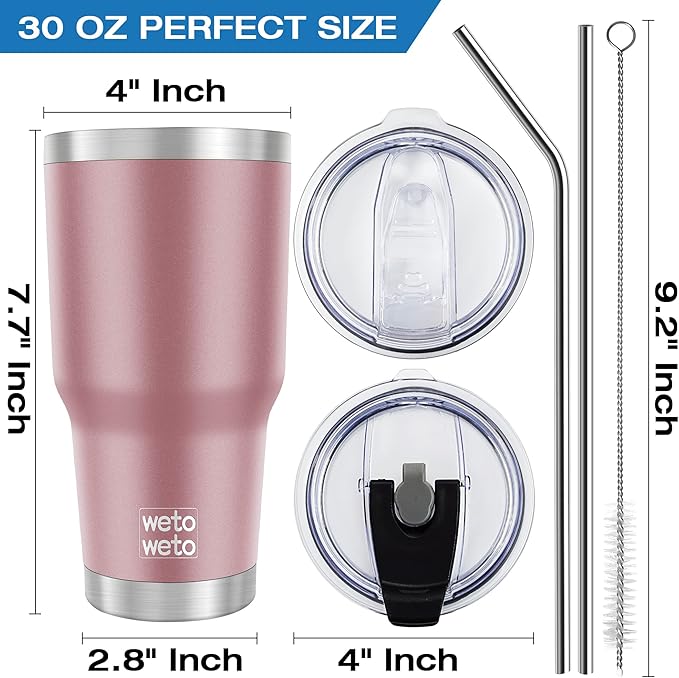 WETOWETO 30 oz Tumbler Stainless Steel Vacuum Insulated Coffee Cup Double Wall Vacuum Coffee Cup Thermal Cups for Hot and Cold drinks, Suitable for Beach, Travel (Rose Gold, 1 Pack)