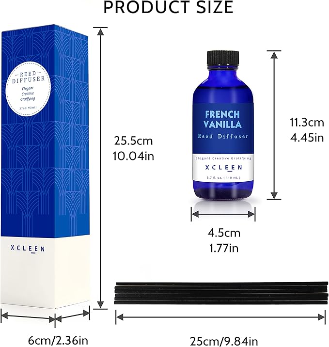 Reed Diffuser Set with Sticks 3.7 Oz, Vanilla, Coconut & Milk Scented Fragrance Oil Diffuser for Home Bedroom & Kitchen, Long-Lasting Room Air Freshener, Mind & Body Aromatherapy, Gift Idea