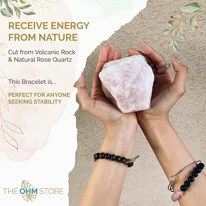 Handcrafted Lingam Meditation Sound Bowl and Lava Stone and Rose Quartz Mala Bracelet Bundle — Yoga, Healing, Intention Setting, and Mantra Recitation - Bloomnest