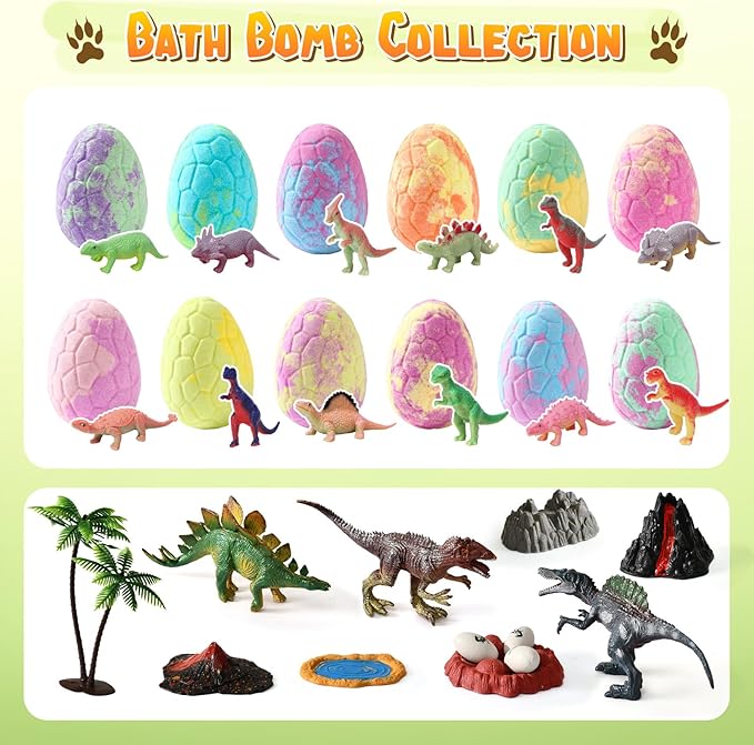 Golray Bath Bombs for Kids with Surprise Inside Dinosaur Toy, 12 Pack Dinosaur Eggs Bath Bombs Pretend Playset, Handmade Bubble Bath Fizzies Stocking Stuffers Birthday Christmas Gift for Boys - Bloomnest