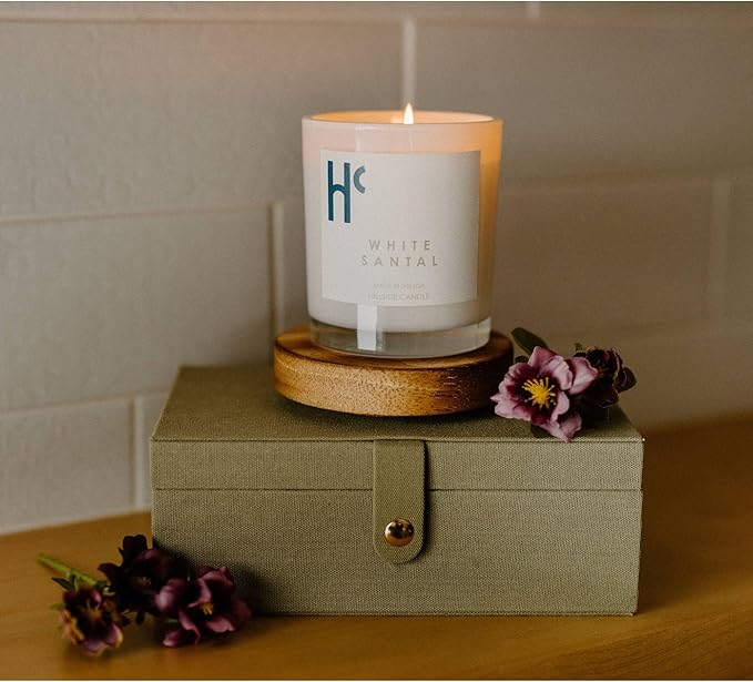 White Santal Single Wick Soy Candles, Luxury Scented Candles for Home - Up to 60 Hour Burn Time, Cruelty-Free Soy Wax Blend - Lily of The Valley Fragrance, Notes of Wood & Musk (9 oz) - Bloomnest