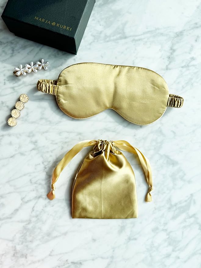 Silk Eye Mask for Sleeping - Satin Eye Cover with Silk Storage Bag Golden - Bloomnest