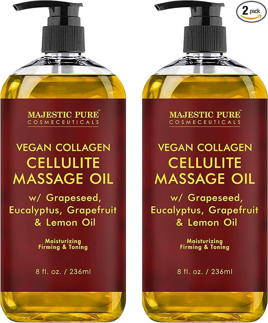 MAJESTIC PURE Cellulite Massage Oil for Massage Therapy - Refreshing, and Relaxing - Natural Oils with with Vegan Collagen & Stem Cells - for All Skin Types - Men and Women - 8 fl oz - Bloomnest