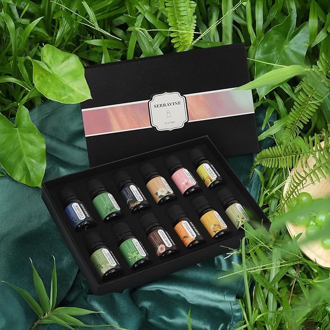 Perfect for Diffusers – 12 Natural Essential Oils Set with Gift Box & Bag | Lavender, Vanilla, Rose, Peppermint & More | Ideal for Aromatherapy, Relaxation & Home Use - Bloomnest