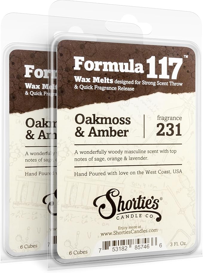 Shortie's Candle Company Oakmoss & Amber Wax Melts Multi Pack - Formula 117-2 Highly Scented 3 Oz. Bars (6 Oz. Total) - Made with Natural Oils - Incense & Earth Air Freshener Cubes Collection ShortiesCandleCompany