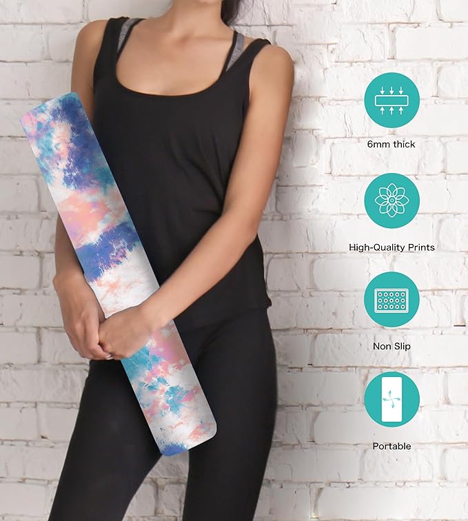 Non Slip Yoga Mat TPE Workout Mat for Men Women, Thick Workout Mat with Carrying Strap, Fitness Mats for Exercise, Yoga, Fitness, Pilates, Floor Workouts (72" x 24" x 6mm) - Bloomnest