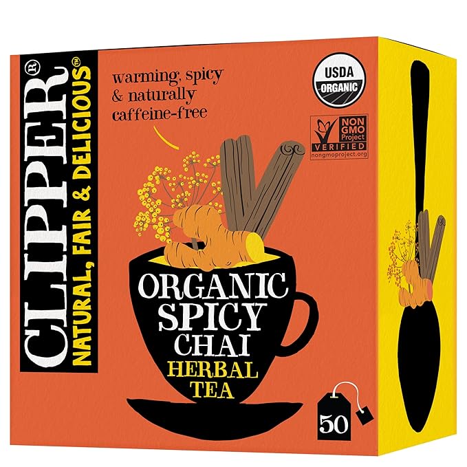 Clipper Tea Spicy Chai Herbal Tea – Caffeine Free, USDA Organic, Great Hot or Iced – Warming, Spicy, Natural, Fair & Delicious – 50 Tea Bags - Bloomnest