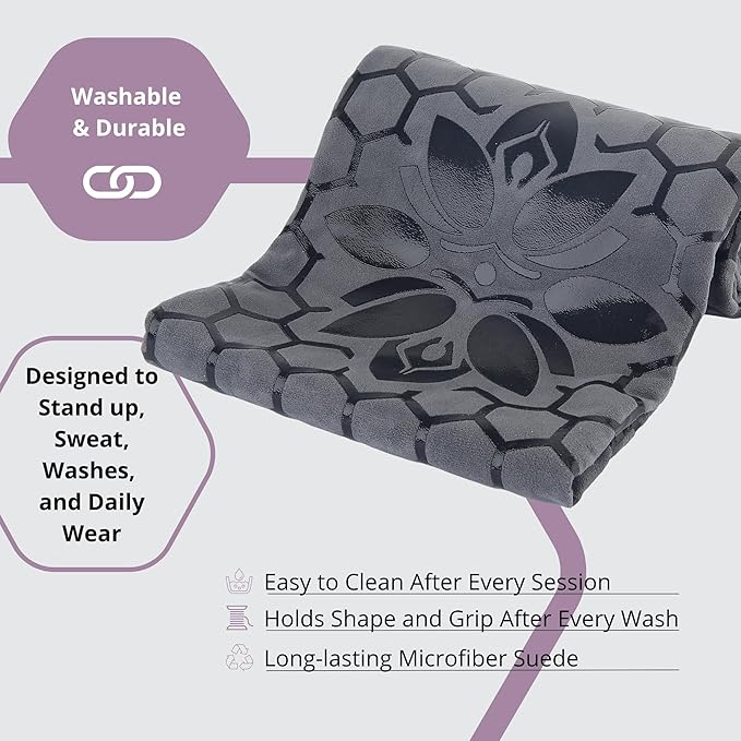 Clever Yoga Hot Yoga Mat Towel – Non-Slip Grip for Hot Yoga, Sweat Absorbent, Honeycomb Silicone Grip, Stays Flat – Ideal for Pilates, Travel, Washable & Lightweight - Gray