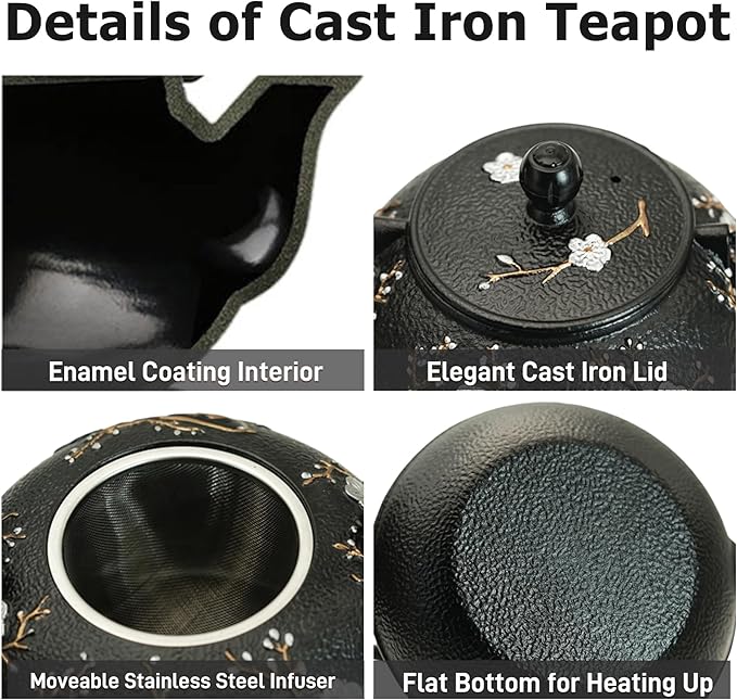 YJX 27oz Small Cast Iron Teapot for Stovetop, Japanese Tetsubin with Enamel, Beautiful Decorative Tea Pot, Durable Tea Kettle with Stainless Steel Infuser for Loose Tea(800ML) - Bloomnest