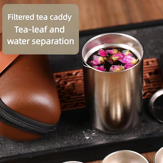 Chinese Kung Fu Tea Set - Pure Titanium Alloy Portable Teapot Set with Tea Strainer, Travel Storage Gift Box, Perfect for Home, Travel, Gifting, Outdoor & Office Use - Bloomnest