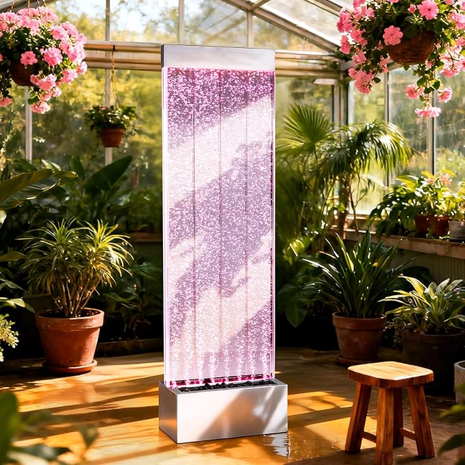 Bubble Wall Waterfall Fountain, Acrylic Indoor Floor Standing Water Wall with Changing LED Color Lights Remote Control, 64" x 19", Housewarming, Christmas Home Decor (Bubble Wall) - Bloomnest