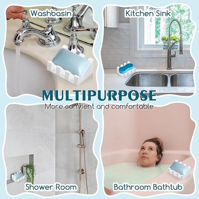 Silicone Soap Dish with Drain, Upgrade Double Suction Cups at The Bottom for Anti-Slip and Stability, Soap Dish Shower Waterfall Bar Soap Holder Tray with Drain Soap Holder (2, White) - Bloomnest