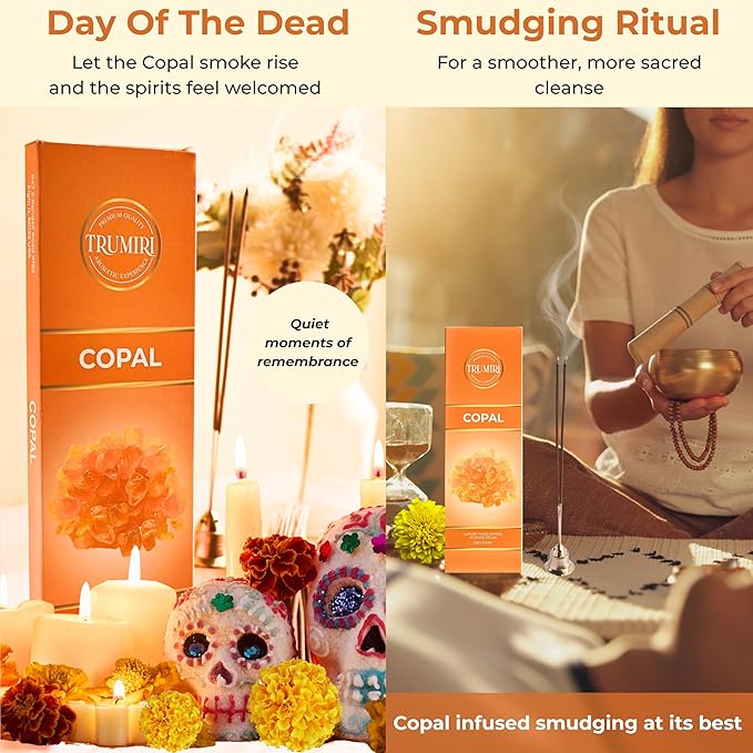 Copal Incense Sticks - Pack of 100 Insence-Sticks for Spiritual Purification - Made with Natural Non Toxic Incienso De Copal - Scented Insense Agarbatti Incents TRUMIRI