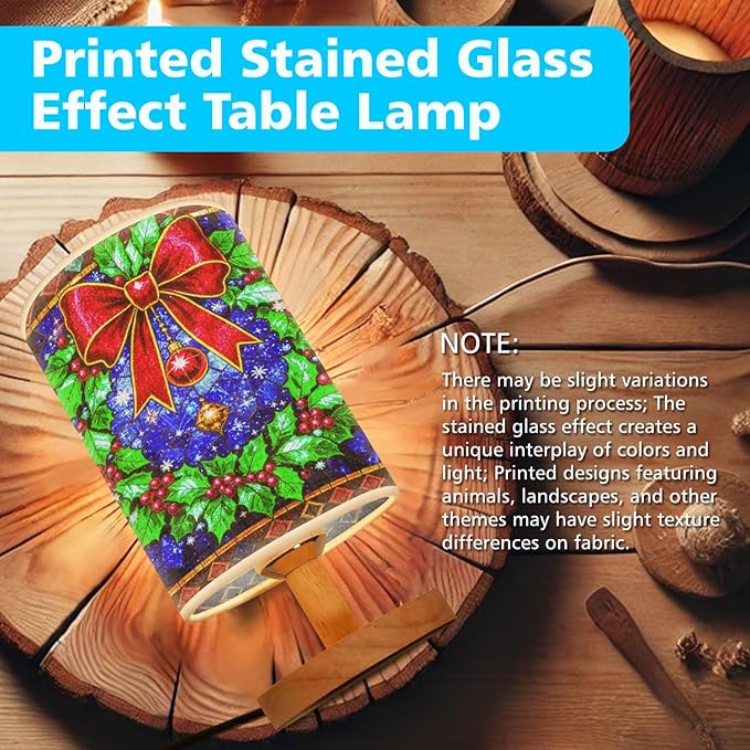 Christmas Wreath Table Lamp LED 3-Color Pressed Bedside for Merry Christmas, Christmas Wreath Shade Christmas Table Lamp with Wood Base for Bedroom Living Room Desk Office - Bloomnest