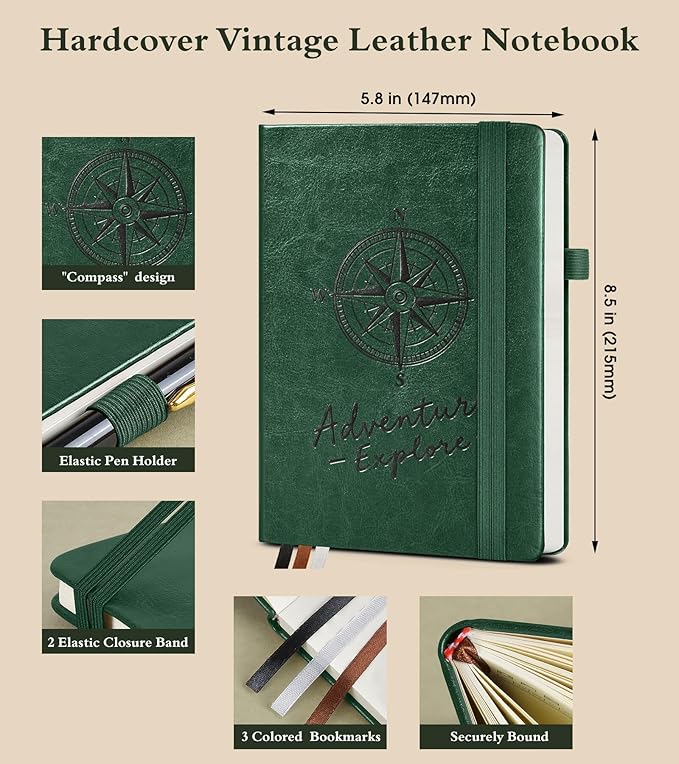 Blank Journal Notebook for Women Men,160 Pages,A5 Hardcover Sketchbook for Drawing, Sketch book, Unlined Notebooks for School,Work, Note Taking,Travel Journals for Writing 5.8"x8.5" (Green) - Bloomnest