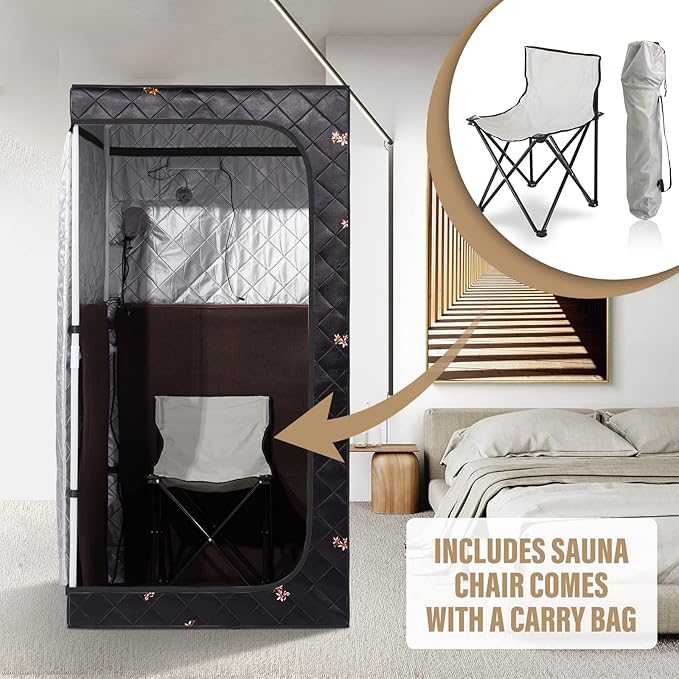 Smartmak Full Size Portable Home Sauna Kit, 1 Person Far Infrared Sauna, Full Body Sauna Tent for Relaxation, with Timer & Temperature Remote Control, Foot Heating Pad,Upgraded Folding Chair - Black Smartmak