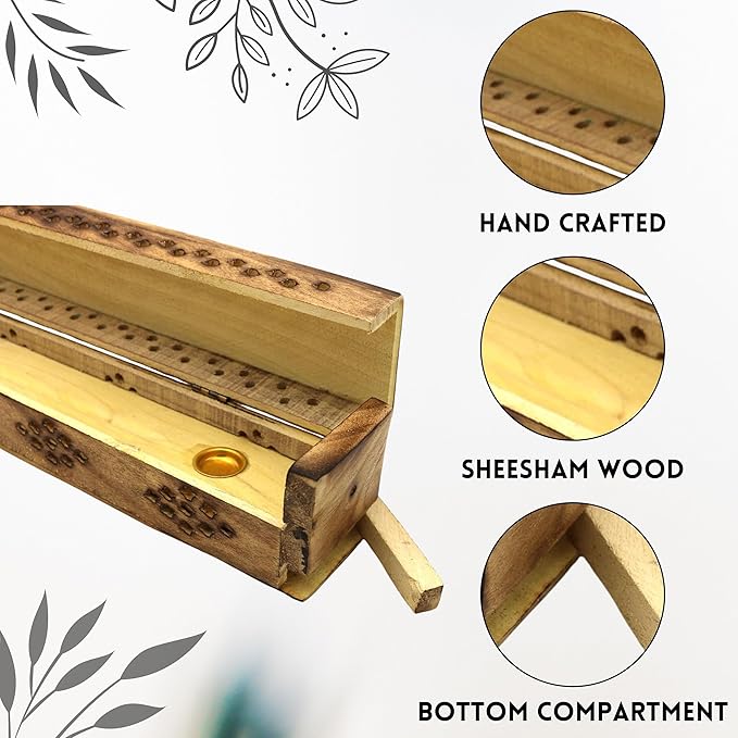 SOUL STICKS Handmade Carved Incense Burner | Wooden Coffin Box with Storage Includes | Wood Incense Stick Burner | Witchcraft Accessories for Meditation, Cleansing Negativity - Elephants - Bloomnest
