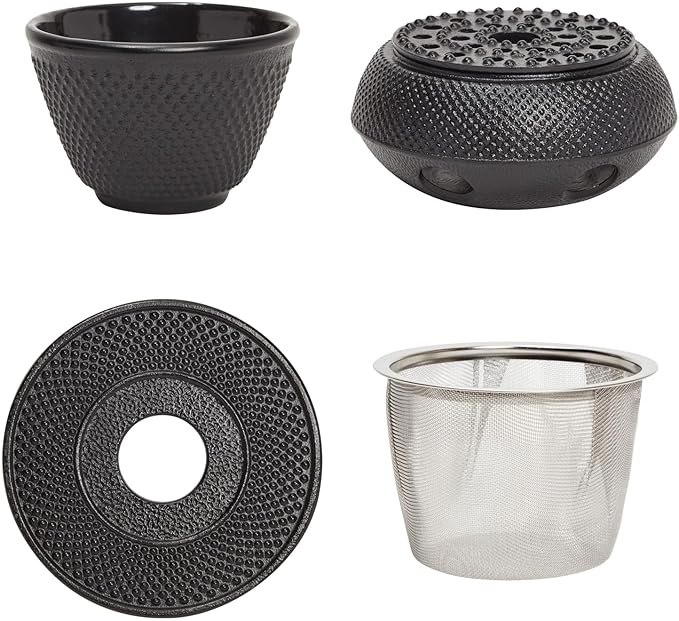 Juvale Tea Kettle Stovetop Japanese Cast Iron Tetsubin - 40 oz, Black - Cast Iron Tea Set & Teapot with Loose Leaf Infuser, Warmer & 4 Cups, Trivet - Bloomnest