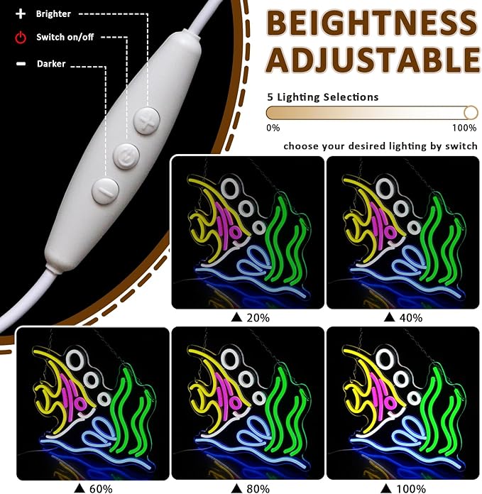 Tropical Fish Neon Sign for Wall Decor, Fish Led Signs for Room, USB Dimmable Neon Lights for Fish Shop Bar Home Pub Club Man Cave Party Store Office Restaurant Ocean Museum Decoration - Bloomnest