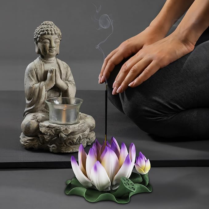 Lotus Incense Burner - Incense Burner Holder for Home Incense Holder Decor Incense Holder for Sticks Yoga, SPA (Z1-Purple Yellow) - Bloomnest