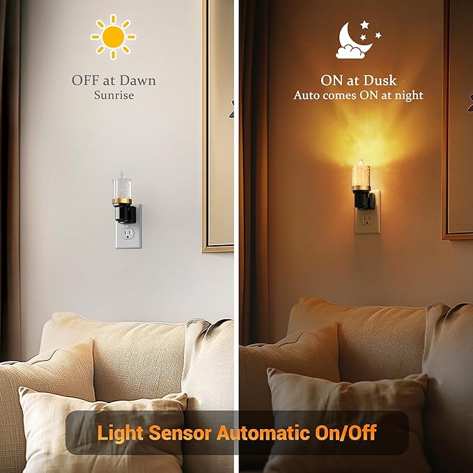 JandCase LED Night Light, Candle Night Lights Plug into Wall Amber, Auto On/Off Light Sensor Nightlight, 0-100LM Brightness Dimmbale Nightlight, for Bathroom Hallway Bedroom Kids Room 2Pack - Bloomnest