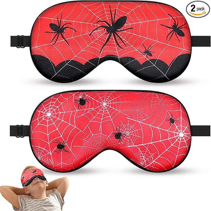 2 Pcs Sleep Mask for Kids Boys, Silk Eye Covers for Sleeping, Adjustable Strap & Light Blocking Design, Adult Children's Bedtime Blindfold for Travel and Home Use (Spider) - Bloomnest