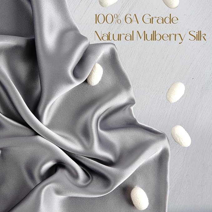 ZIMASILK 100% Pure Mulberry Silk Pillowcase for Hair and Skin Health,Soft and Smooth,Both Sides Premium Grade 6A Silk,600 Thread Count,with Hidden Zipper,1pc (King 20''x36'',Silver Grey) - Bloomnest