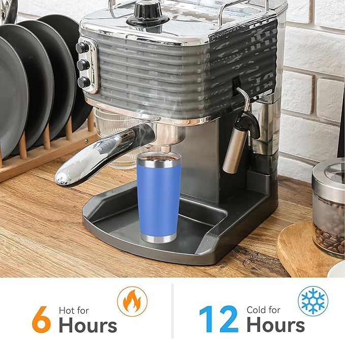 20 oz Tumbler Stainless Steel Tumblers Bulk with Lid Double Wall Insulated Coffee Tumbler Cups for Hot & Cold Drinks Powder Coated Travel Coffee Tumbler Mug Metal (Azure, 6 pack) - Bloomnest