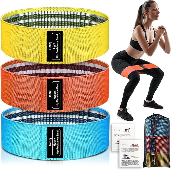 Renoj Resistance Bands, Yoga Starter Sets for Women and Men, 3 Set of Stretch Exercise Workout Bands for Booty Legs, Elastic Pilates Flexbands - Bloomnest
