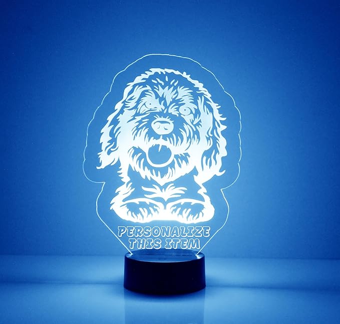 Dog LED Light for Dog Lovers, Custom Engraved with Your Name or Text, Includes Remote with 16 Colors (Labradoodle) - Bloomnest