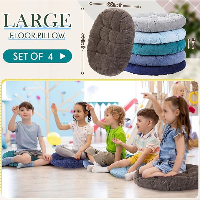 Jerify 6 Pcs Round Floor Pillows Cushions 22 x 22 Inch Meditation Floor Pillow Large Floor Pillow for Kids and Adults Meditation Cushion Large Pillows for Floor Seating Yoga Room Office (Dark Colors) - Bloomnest